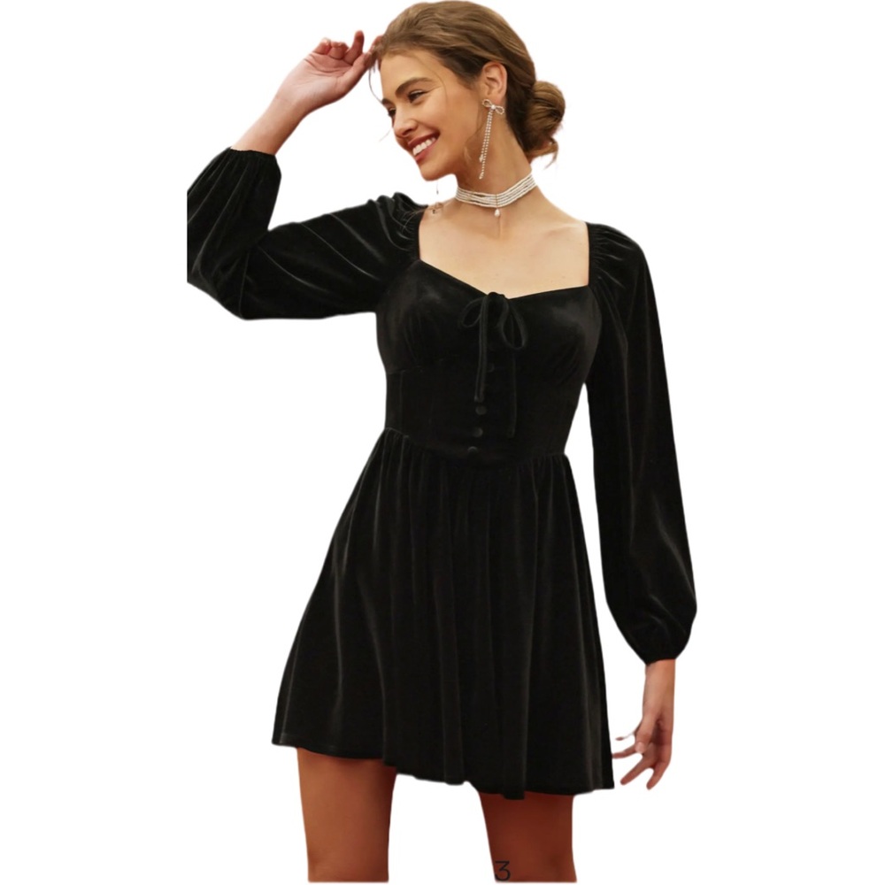 Black Velvet Bustier Babydoll Dress Regency Square Neck Blu Pepper Medium